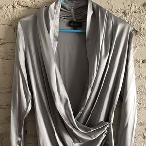 Silver Silk Wrap Blouse (NWOT, Made in Italy)